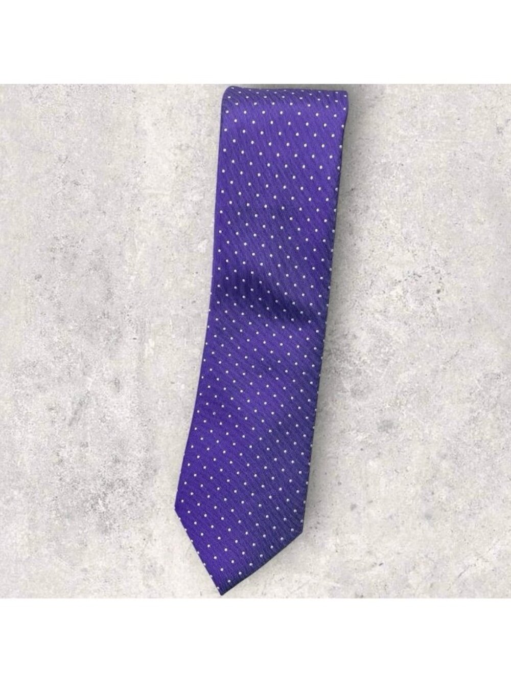 RODA Silk Tie ITALY Purple White Polka Dot W:2.7" EUC
